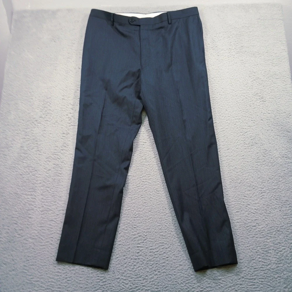 Joseph Abboud Dress Pants Mens‎ 40L Navy Blue Pinstripe 100% Wool Flat Front